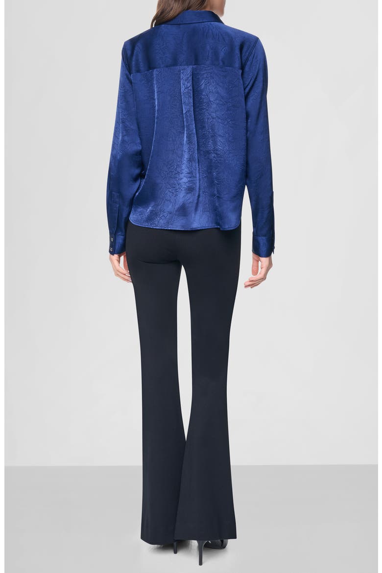 Twist Front Crinkle Satin Shirt, Alternate, color, INTREPID BLUE