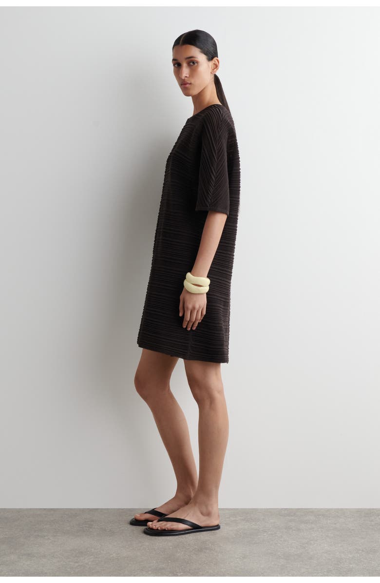 COS Pleated Knit Mini Dress, Alternate, color, Dark Brown