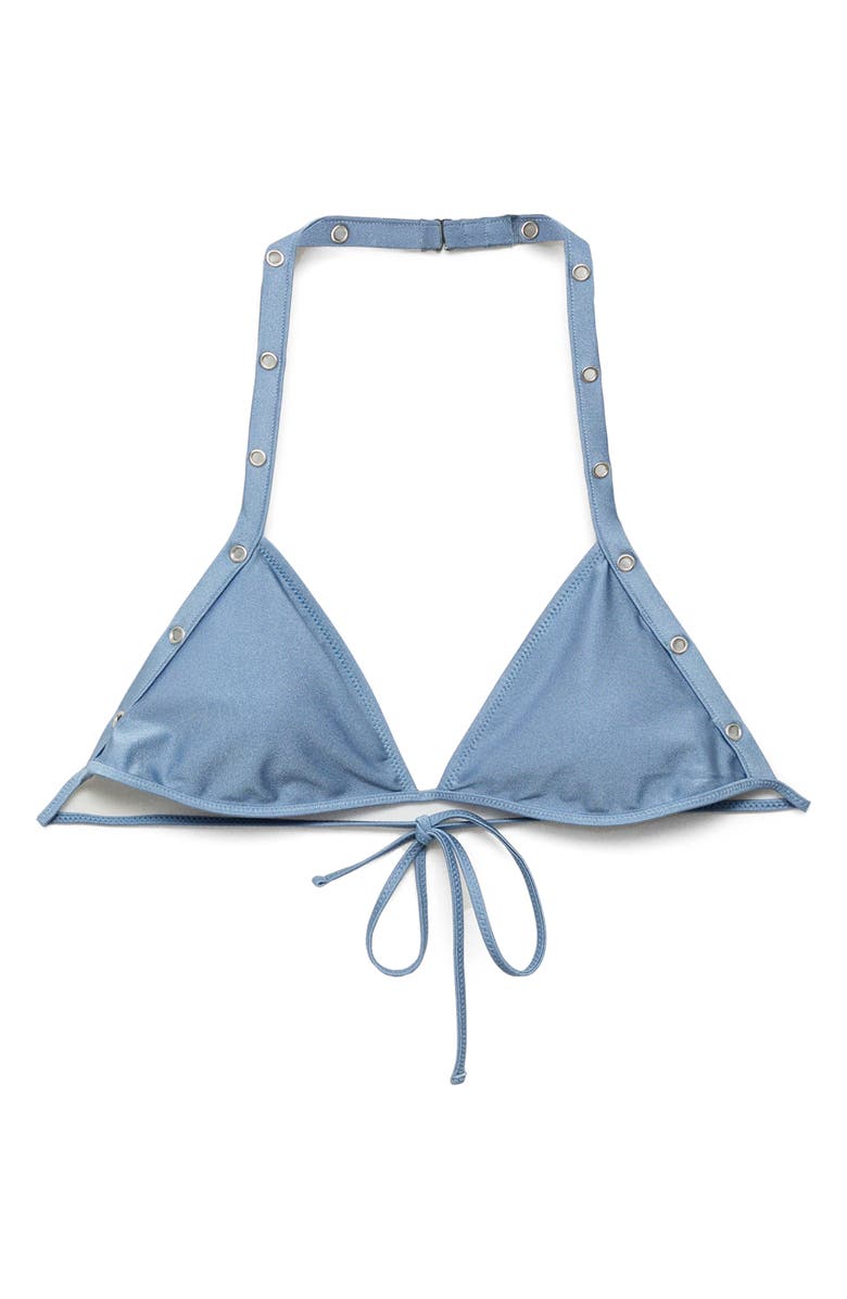 MANGO Grommet Triangle Bikini Top, Alternate, color, Sky Blue
