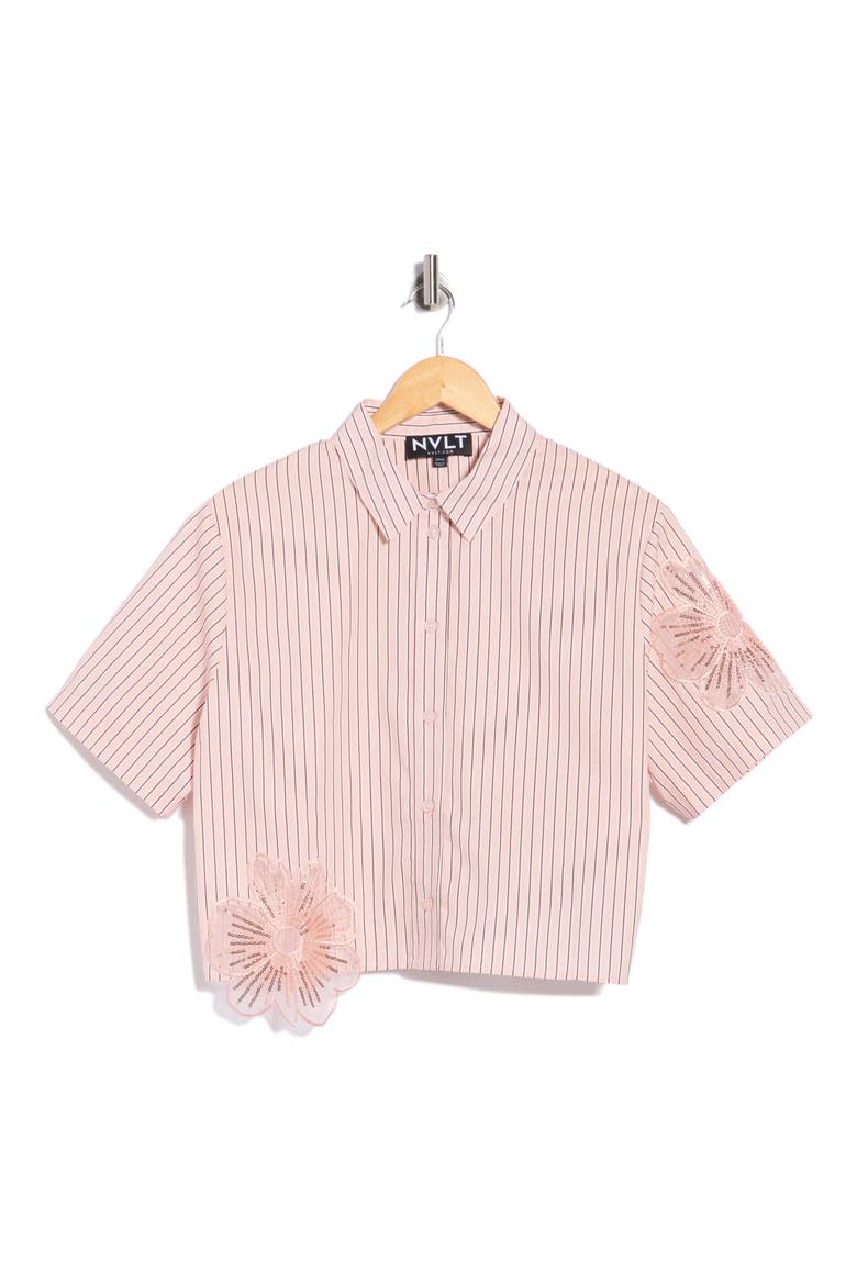 Striped Cotton Poplin Appliqué Camp Shirt, Alternate, color, MULTI ROSE STRIPE