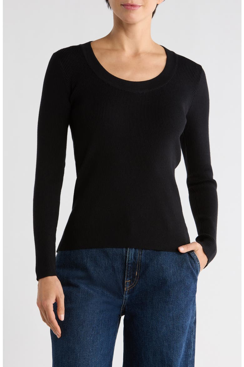 Rib Knit Sweater, Main, color, BLACK