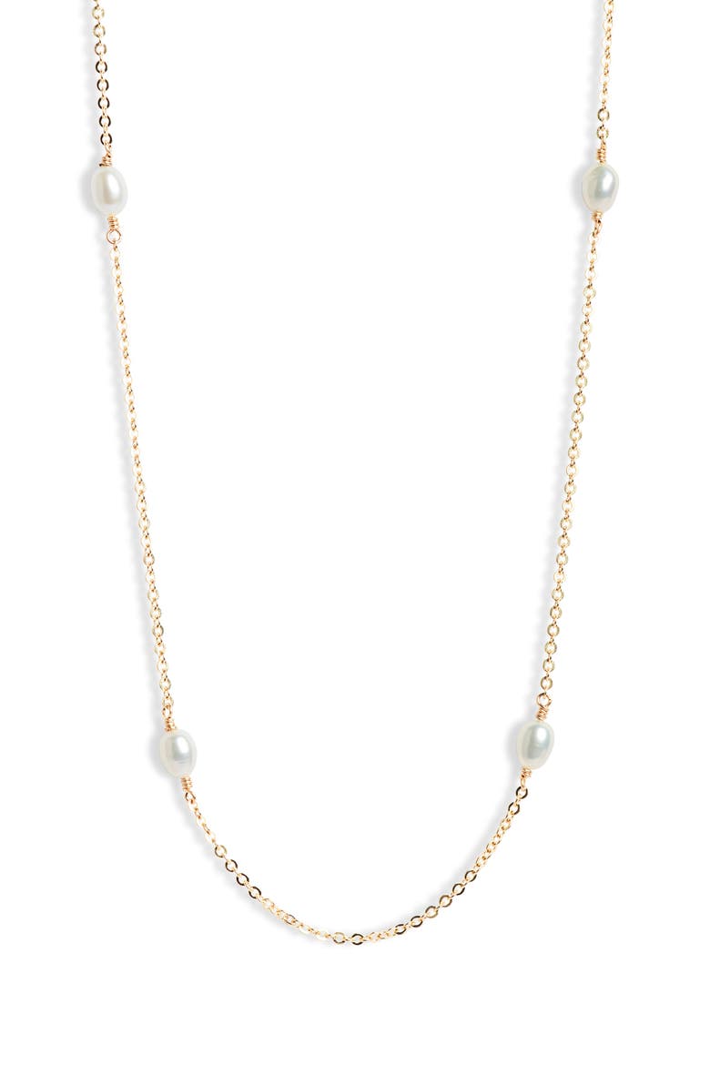 Cultured Freshwater Pearl Station Necklace, Main, color, YELLOW GOLD FILL