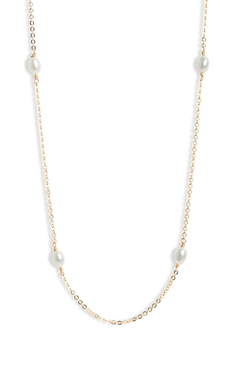 Nashelle Cultured Freshwater Pearl Station Necklace, Main, color, Yellow Gold Fill