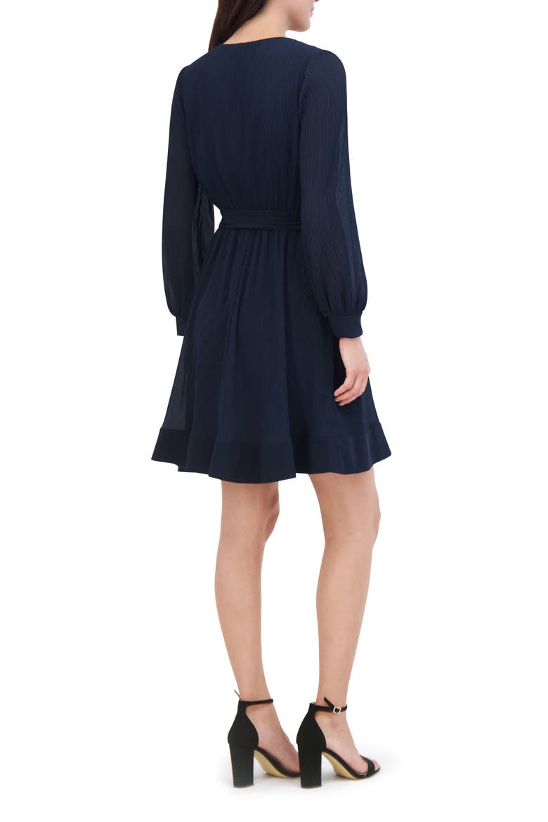 Long Sleeve Tie Belt A-Line Dress, Alternate, color, NAVY