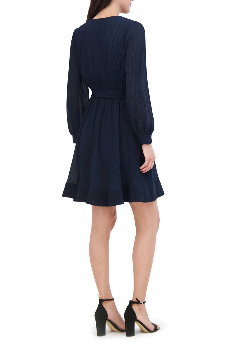 Eliza J Long Sleeve Tie Belt A-Line Dress, Alternate, color, 