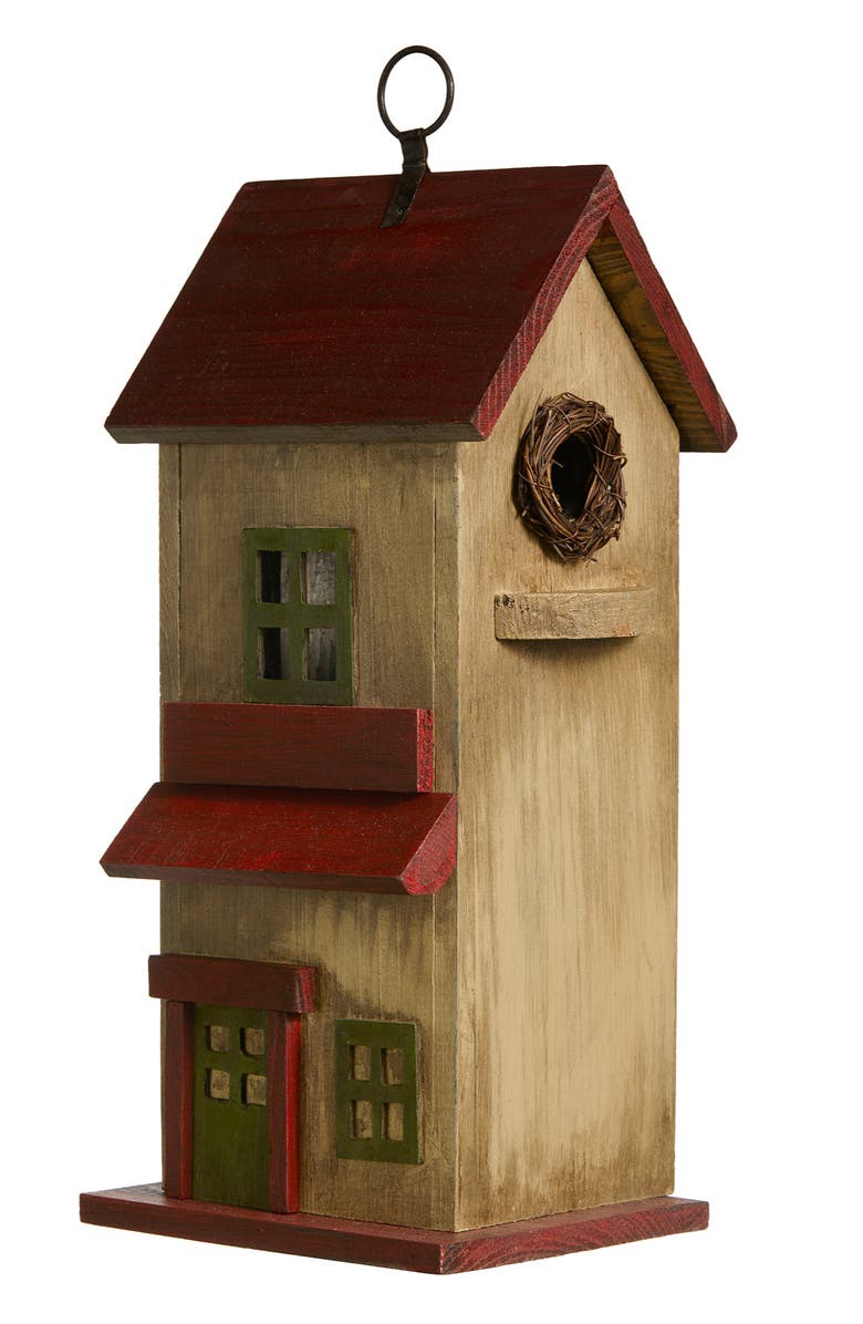Glitzhome Solid Wood Cottage Decorative Outdoor Garden Birdhouses, Alternate, color, Red