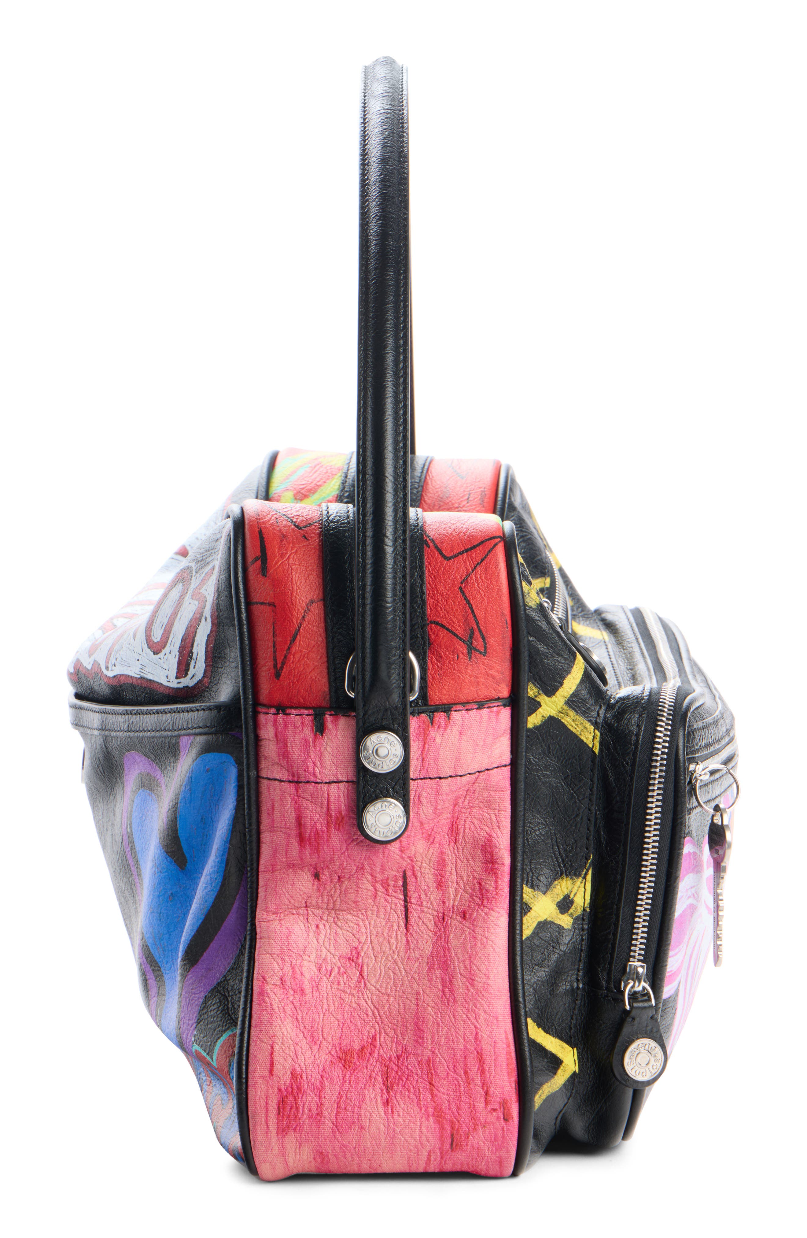 Camero Punk Print Leather Camera Bag, Alternate, color, BLACK