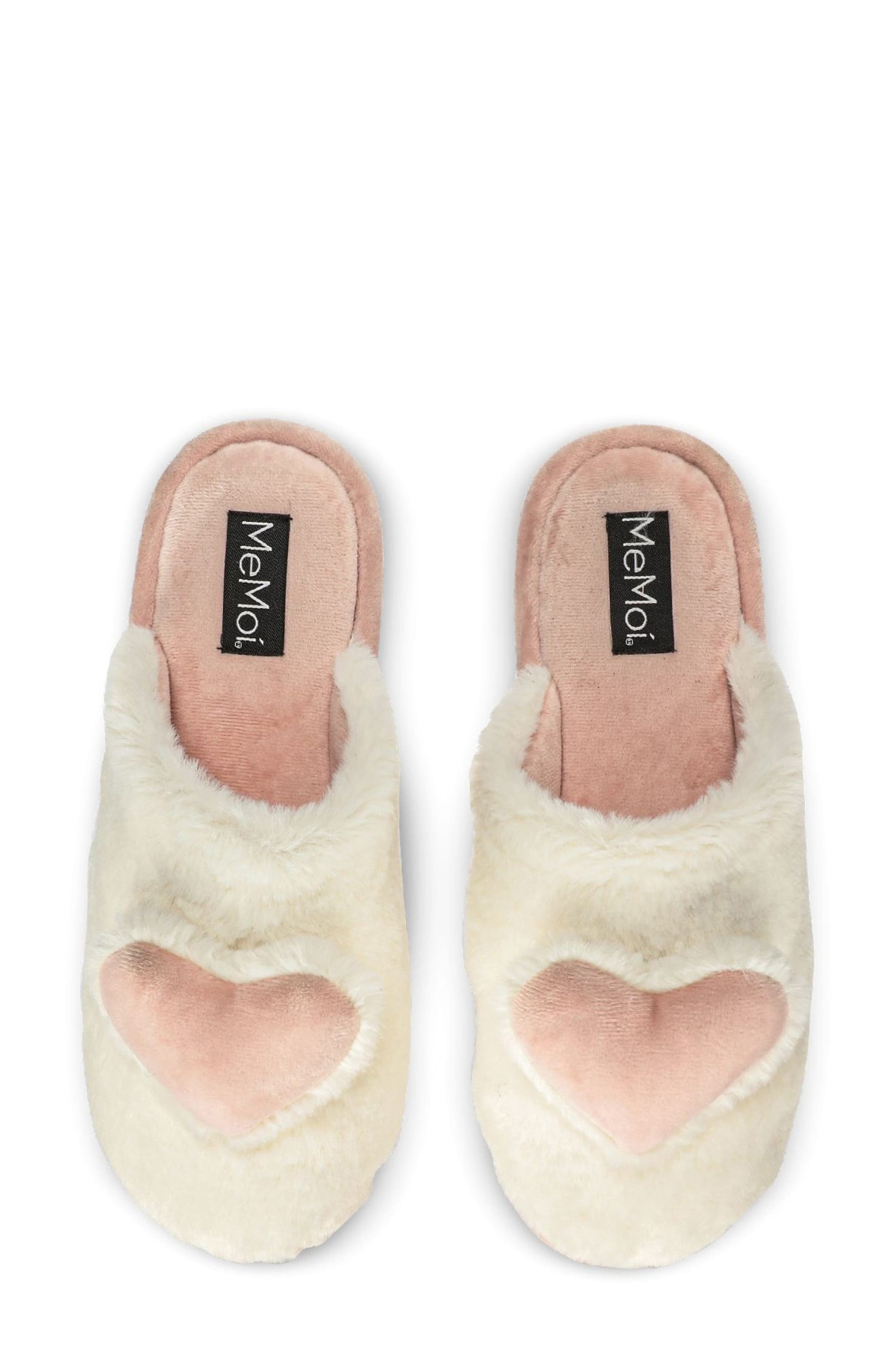 MeMoi 3D Heart Plush Faux Fur Slipper, Alternate, color, Ivory