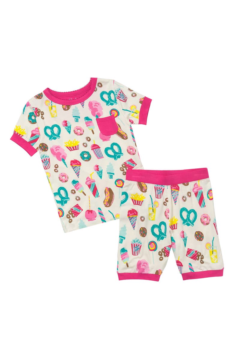 Hatley Carnival Treats Print Cotton Fitted Two-Piece Short Pajamas, Main, color, Tender Yellow