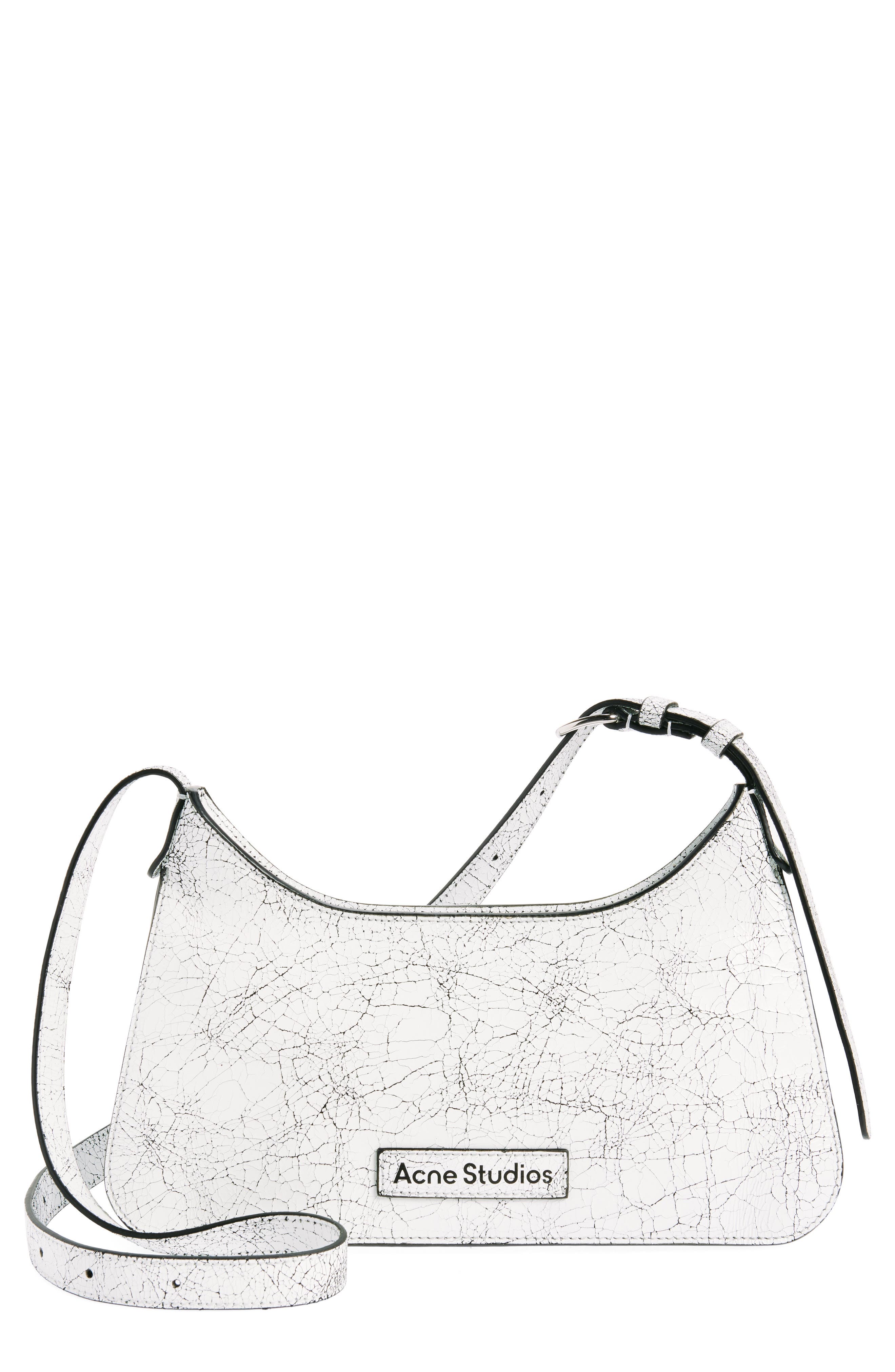 Mini Platt Crackle Leather Shoulder Bag, Main, color, WHITE