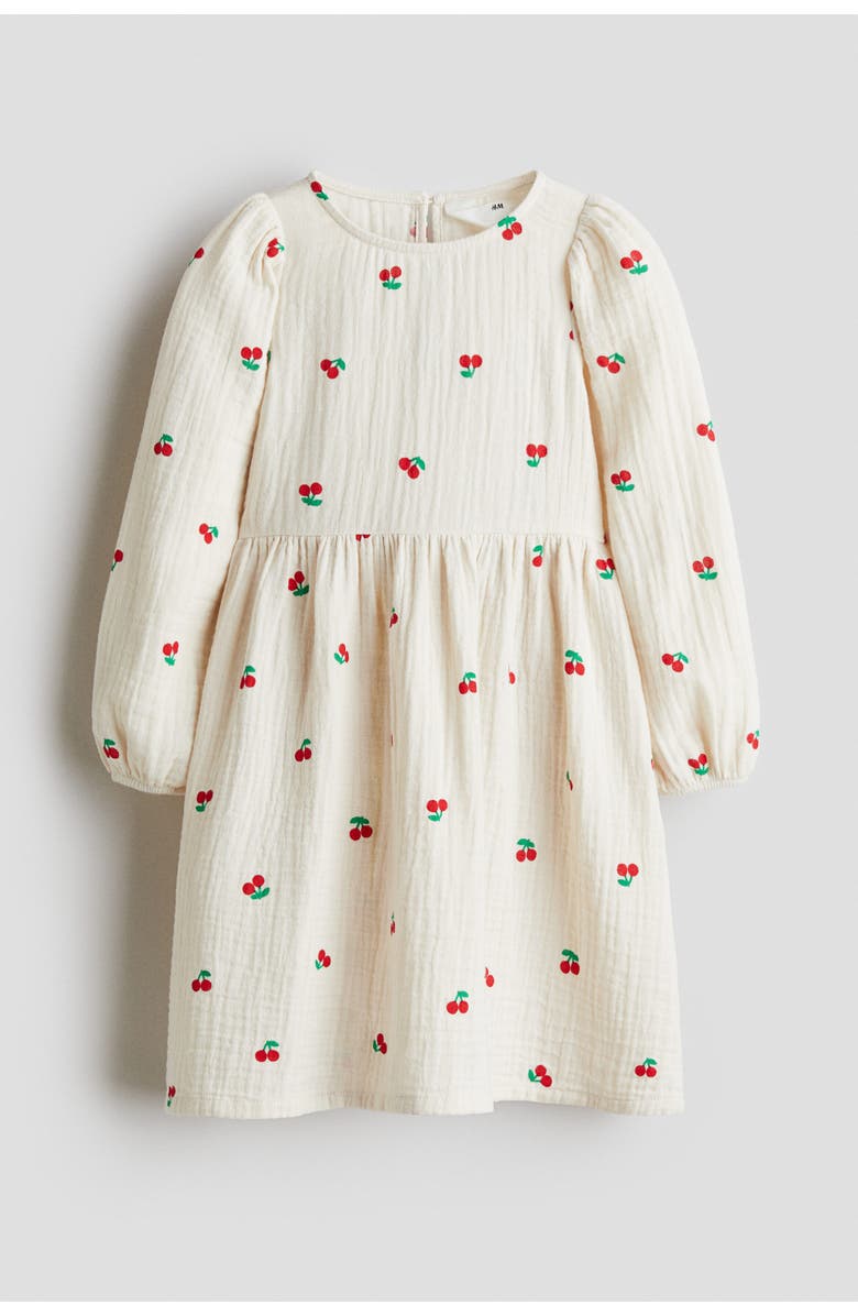 H&M Cotton Muslin Dress, Alternate, color, Cream/Cherries