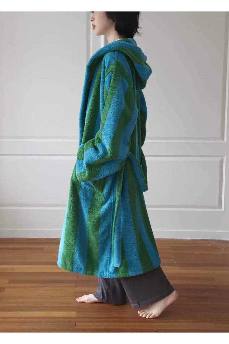 Ultra Soft Retro Whimsical Stripe Bath Robe, Alternate, color, Blue & Green Stripe
