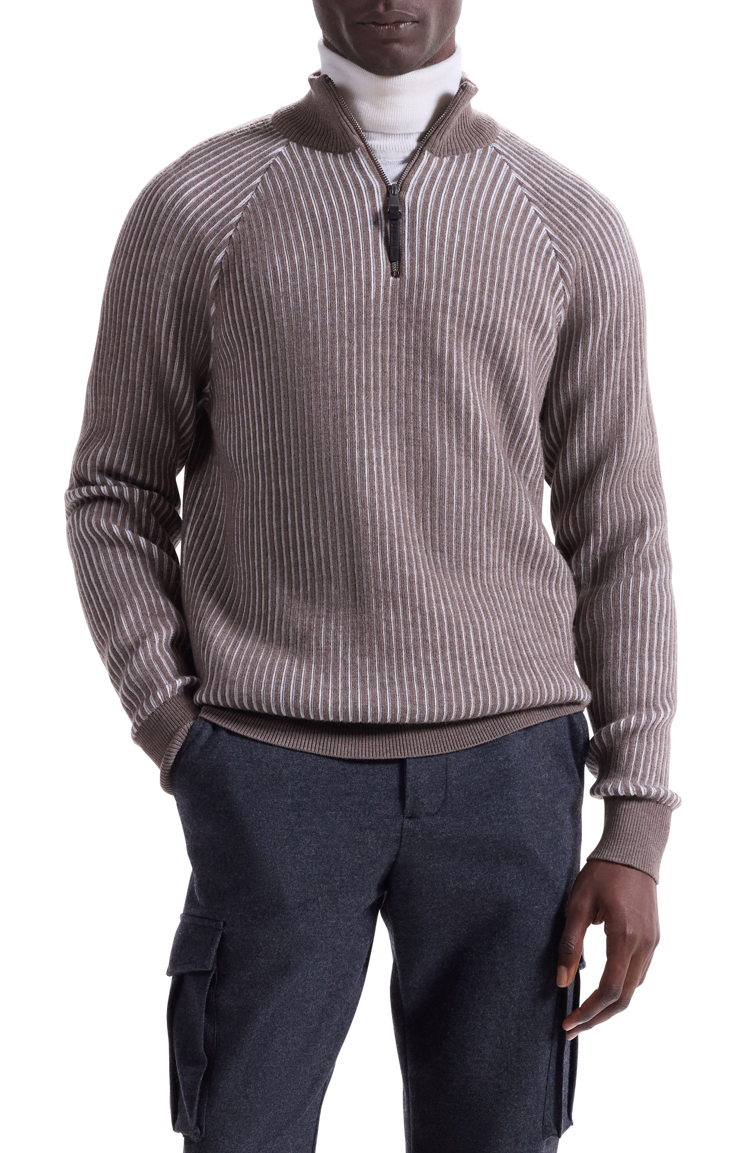 Bugatchi Merino Wool Quarter Zip Polo Sweater