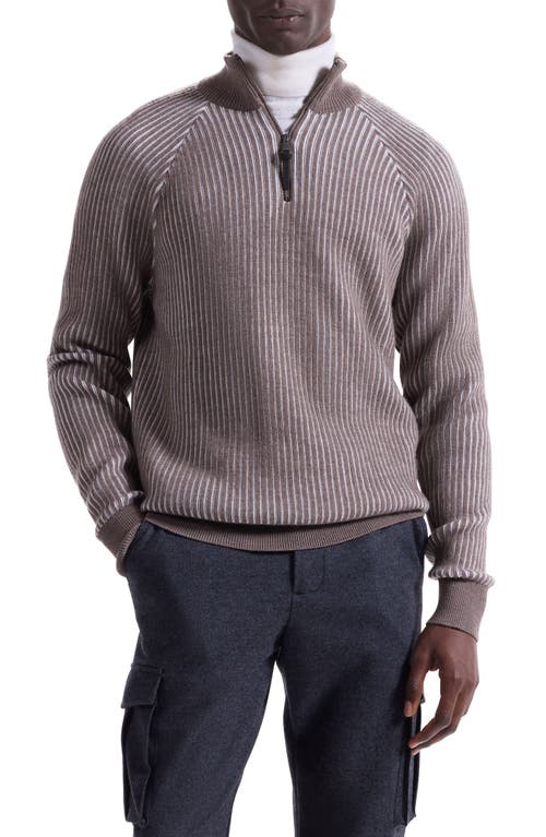 Bugatchi Merino Wool Quarter Zip Polo Sweater In Brown