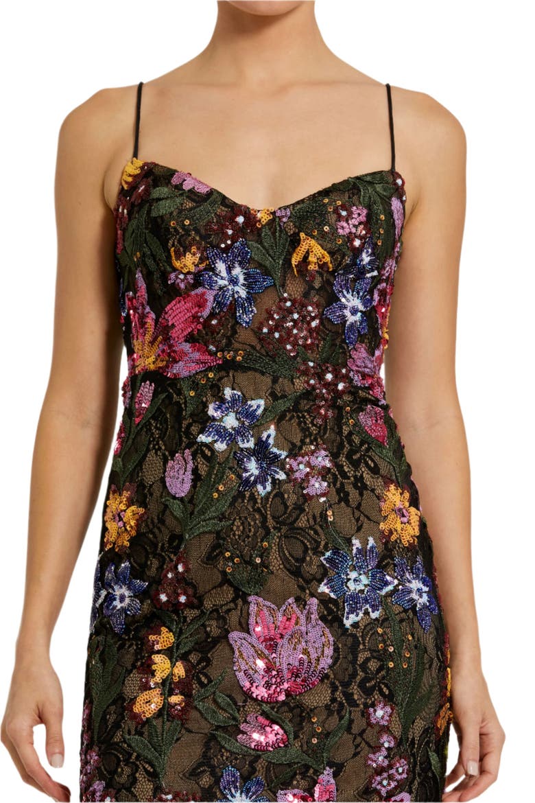Spaghetti Strap Floral Embroidered Gown, Alternate, color, Black Multi