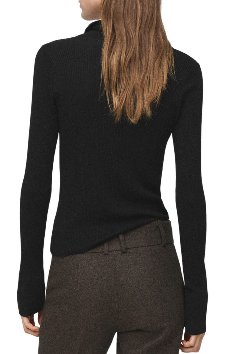 Rib Fluted Long Sleeve Polo Sweater, Alternate, color, BLACK