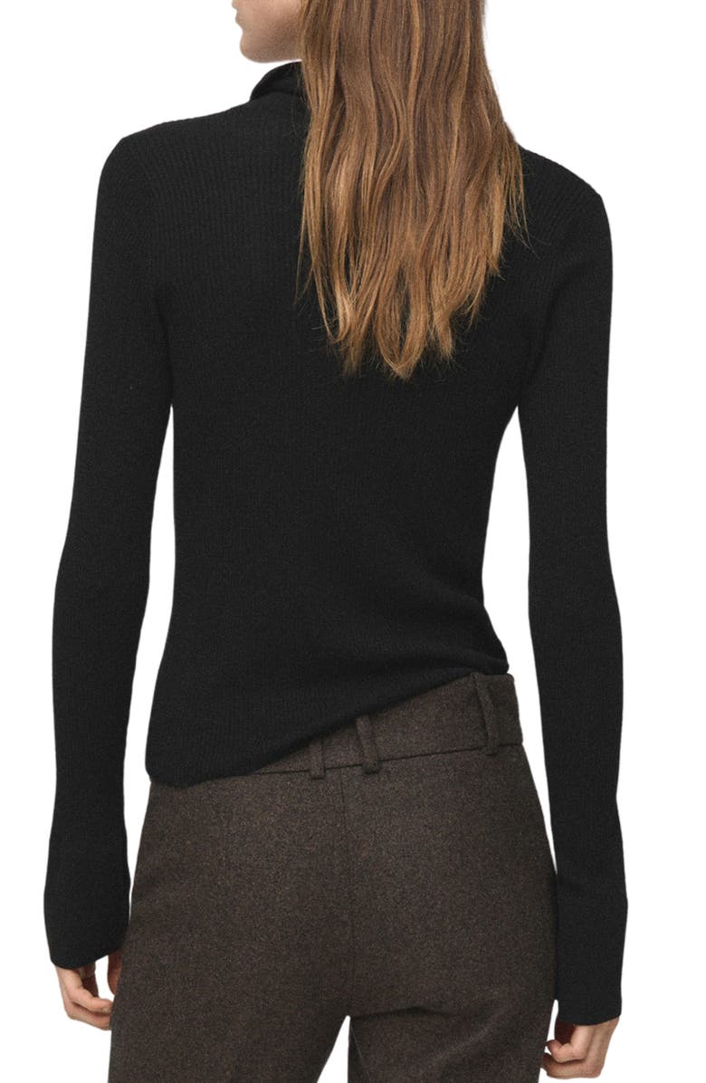 MANGO Rib Fluted Long Sleeve Polo Sweater, Alternate, color, Black