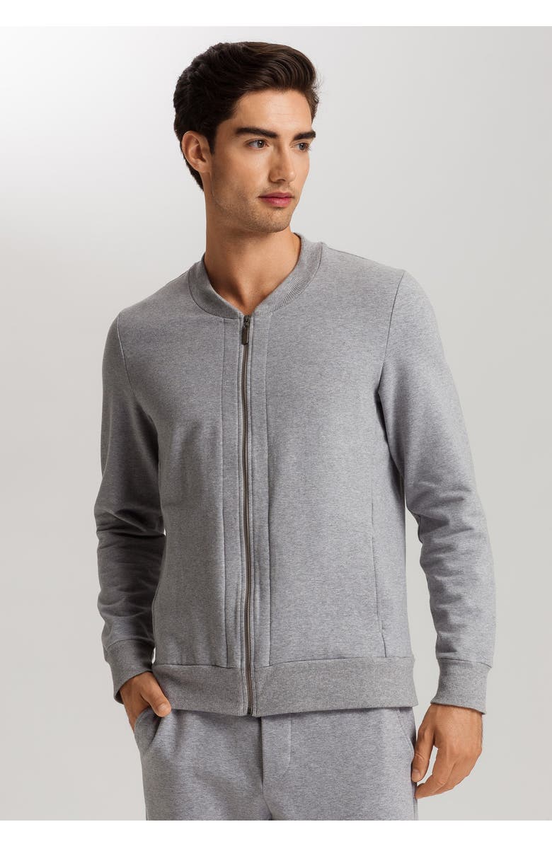 Hanro Natural Living Organic Cotton Zip-Up Jacket, Alternate, color, Grey Melange