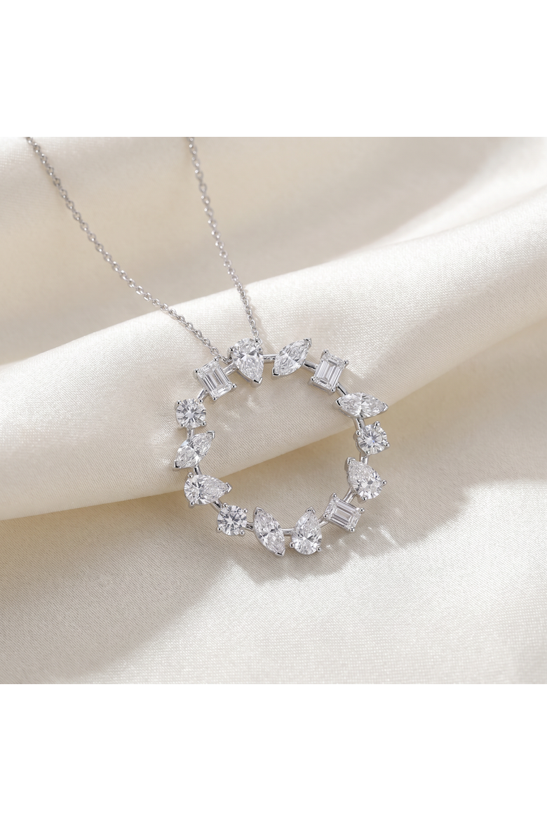 3Ct Multi Shape Ferra Diamond Circle Pendant 14k Gold Necklace 18", Alternate, color, 14k White Gold