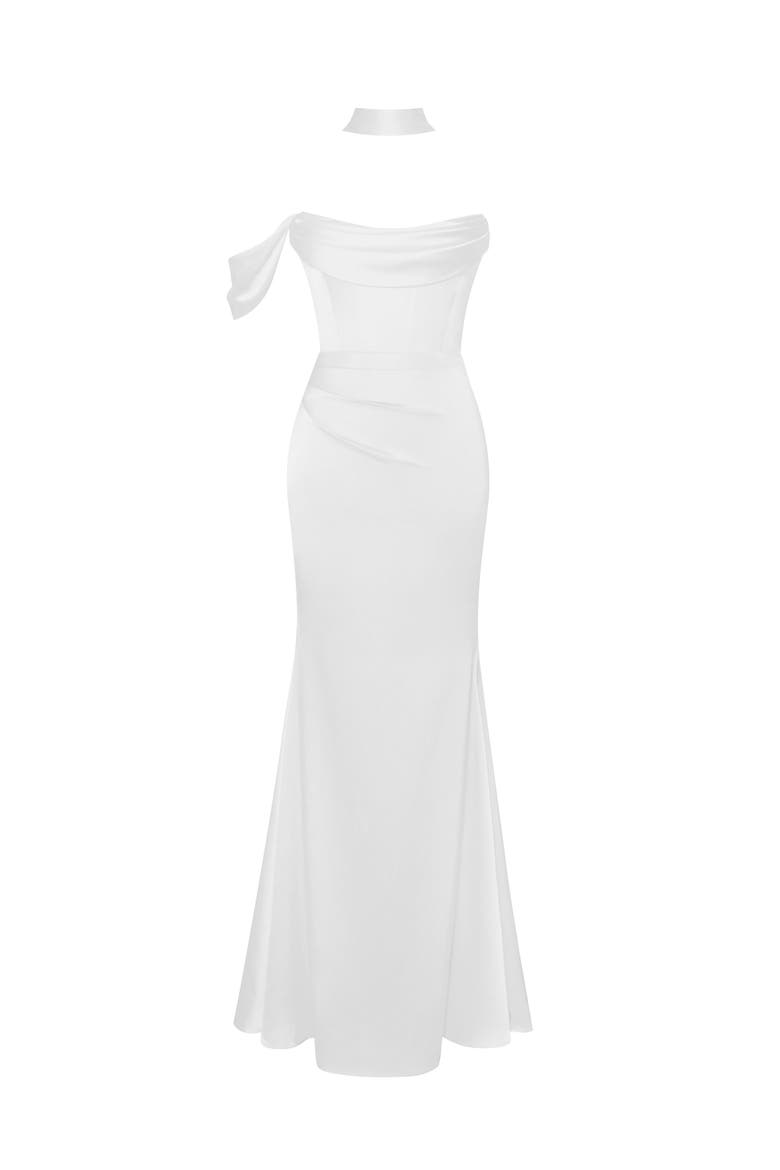 Ivona Halter Neck Satin Maxi Floor-Length Gown, Alternate, color, White
