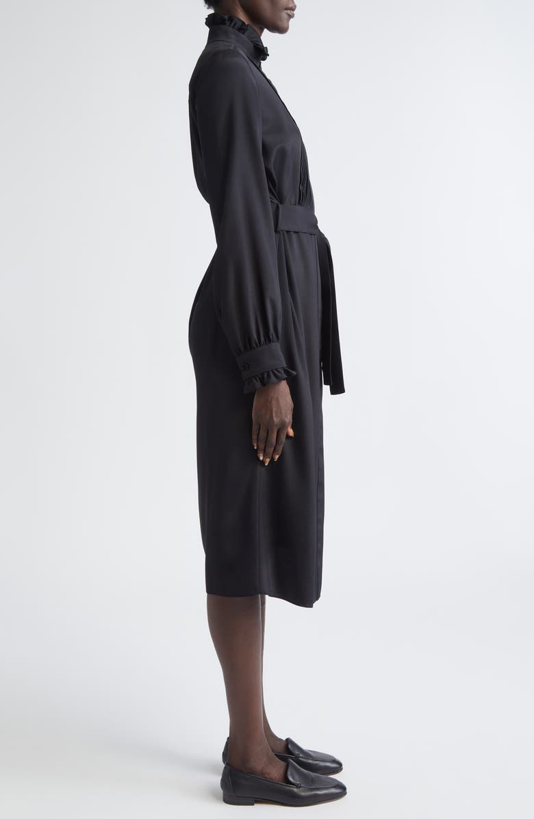 Lafayette 148 New York Pintuck Bib Long Sleeve Tuxedo Dress, Alternate, color, Black