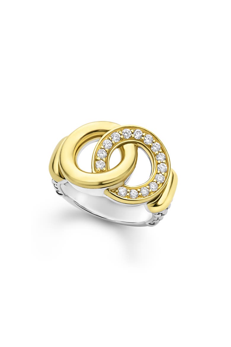Signature Caviar Interlocking Pavé Diamond Ring, Main, color, TWO-TONE
