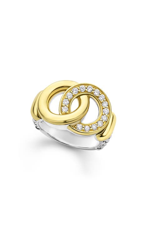 Signature Caviar Interlocking Pavé Diamond Ring