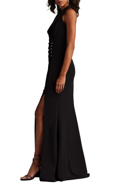Tadashi Shoji Satin-collar Embellished Gown In Black