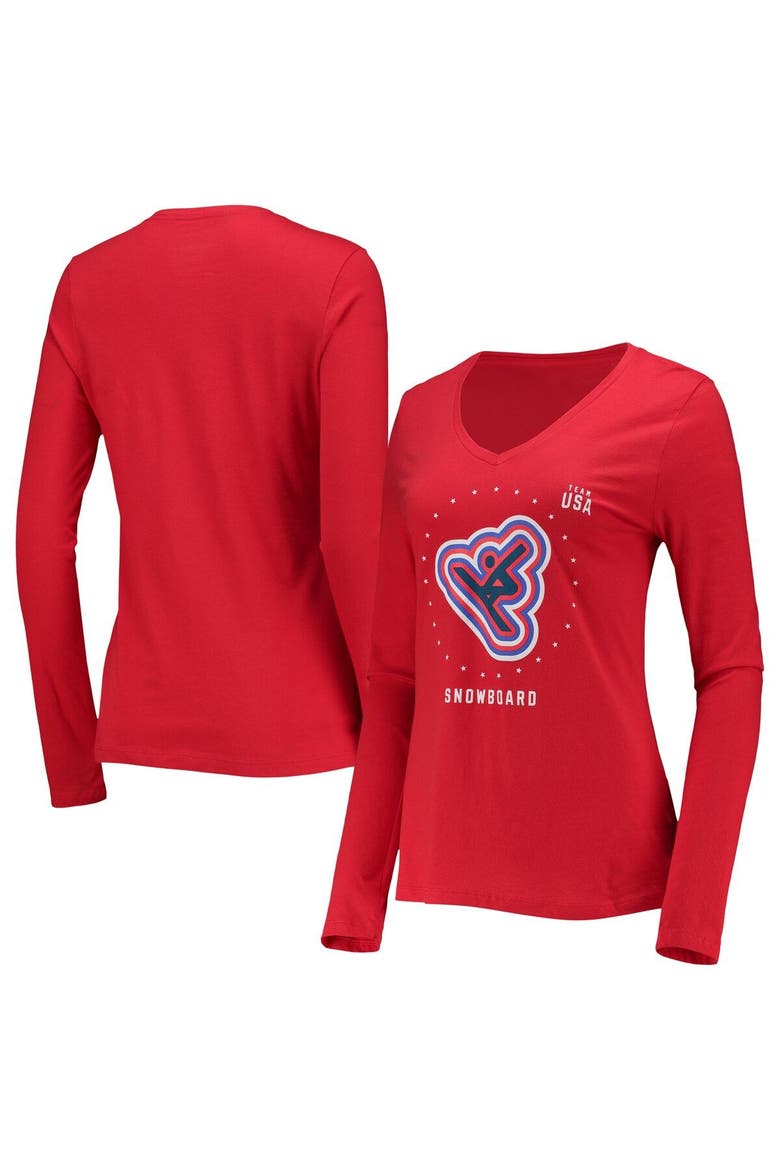 Women's Fanatics Branded Red Team USA Snowboarding Long Sleeve T-Shirt, Main, color, Red