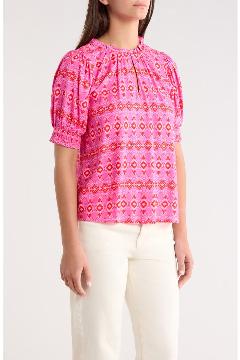 Mirany Ikat Bindy Puff Sleeve Top, Alternate, color, FUCHSIA RED MULTI
