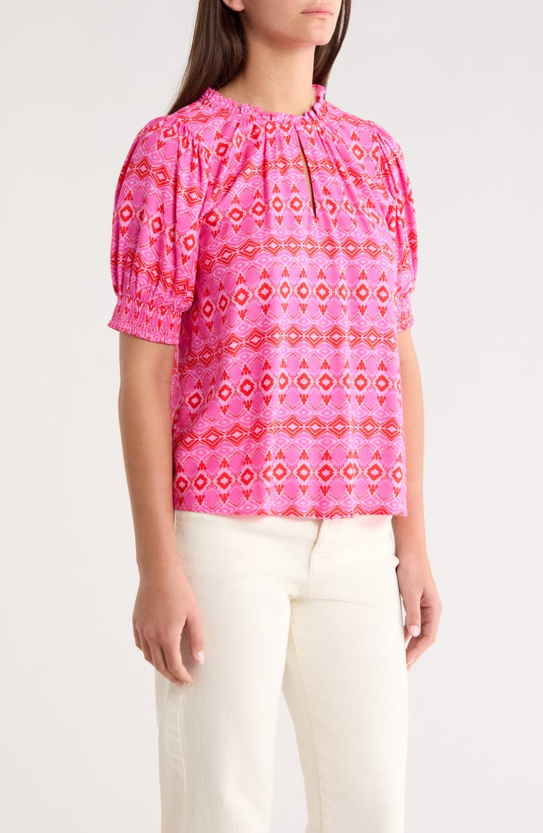 SUGARLIPS Mirany Ikat Bindy Puff Sleeve Top, Alternate, color, Fuchsia Red Multi