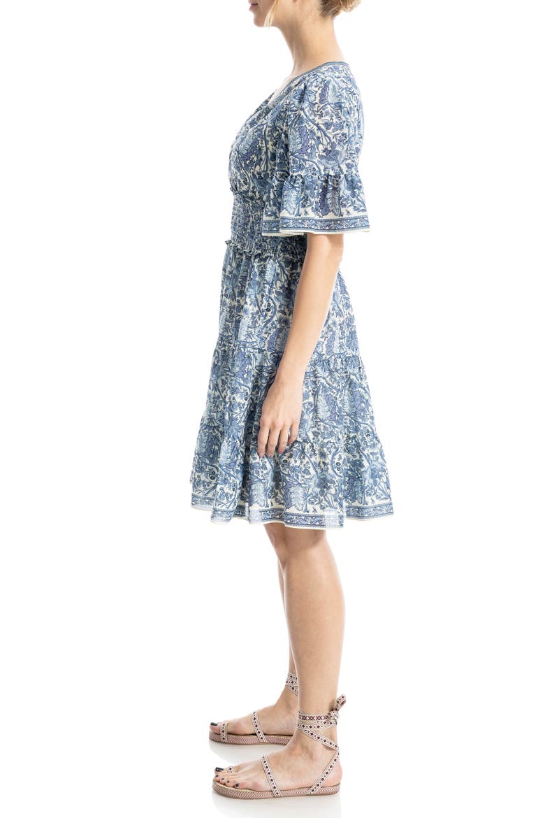 Short Bell Sleeve Fit & Flare Dress, Alternate, color, BLUE LEAFY FOLK FLOWER