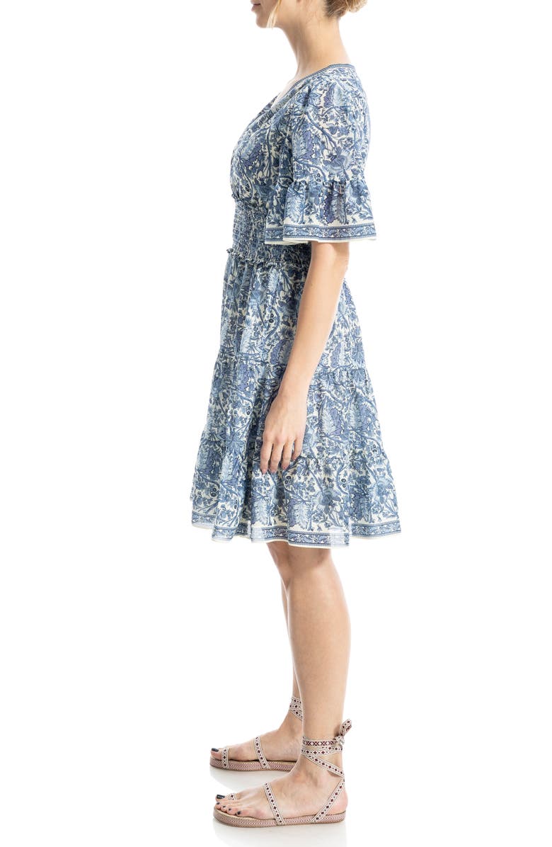 MAX STUDIO Short Bell Sleeve Fit & Flare Dress, Alternate, color, Blue Leafy Folk Flower