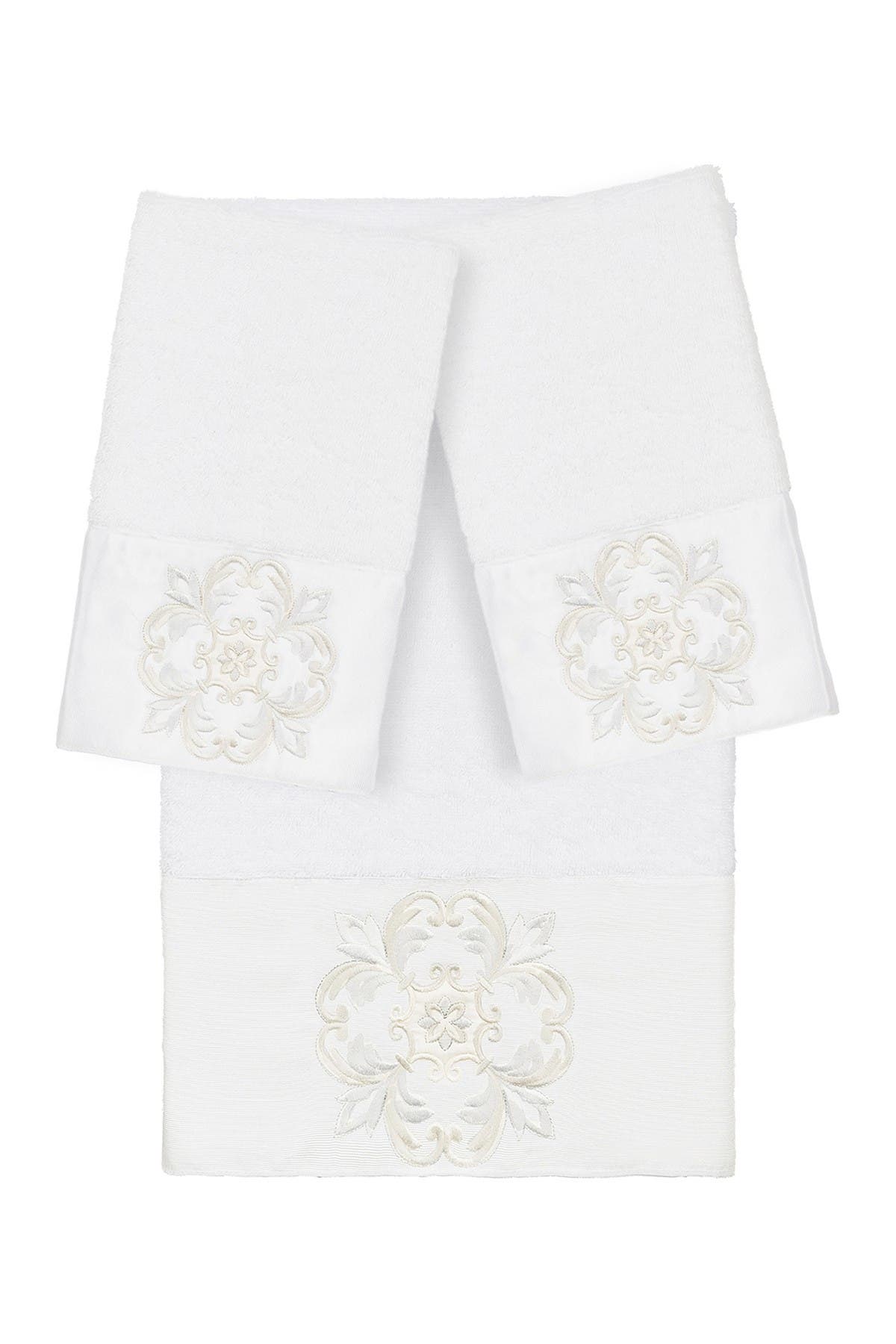 Linum Home Textiles Alyssa 3-Piece Embellished Towel - White