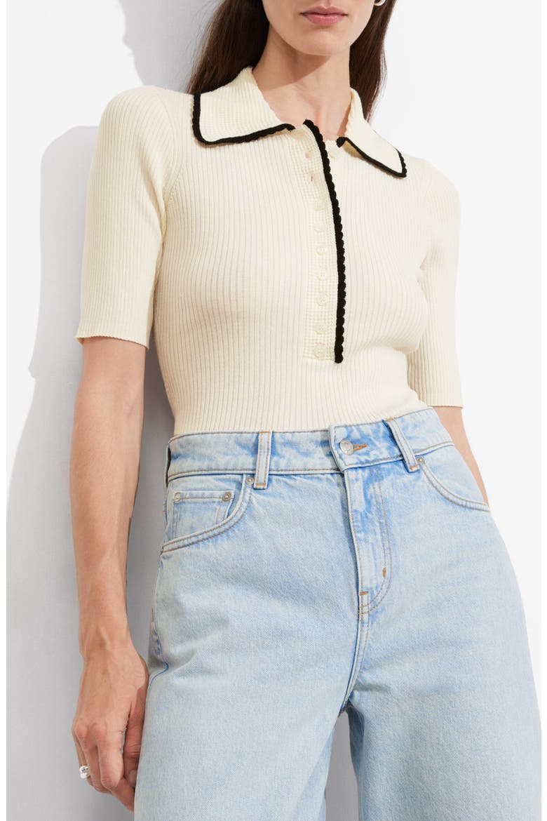 Rib Polo Sweater, Main, color, WHITE