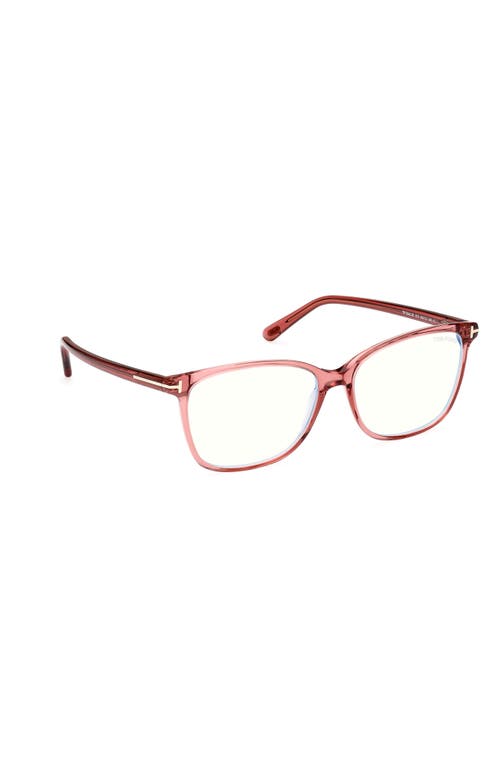 Tom Ford 56mm Rectangular Blue Light Blocking Glasses In Pink