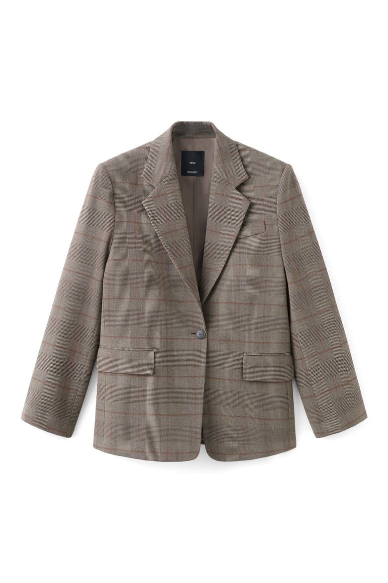 Check Print One-Button Blazer, Alternate, color, BROWN
