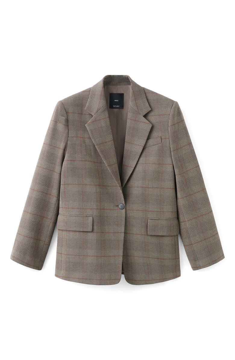 MANGO Check Print One-Button Blazer, Alternate, color, Brown