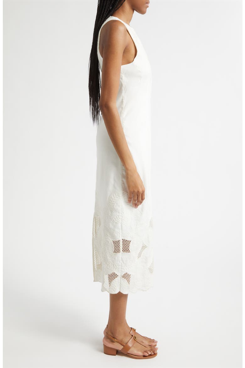 Upten Embroidered Open Stitch Sleeveless Midi Dress, Alternate, color, DOVE