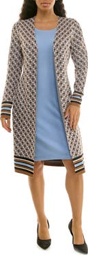 Nina Leonard Shift Dress & Jacquard Cardigan Set
