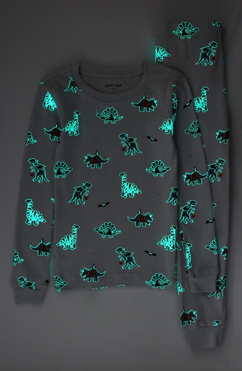 Petit Lem Kids' Dinoscaries Glow in the Dark Fitted Two-Piece Pajamas, Alternate, color, 