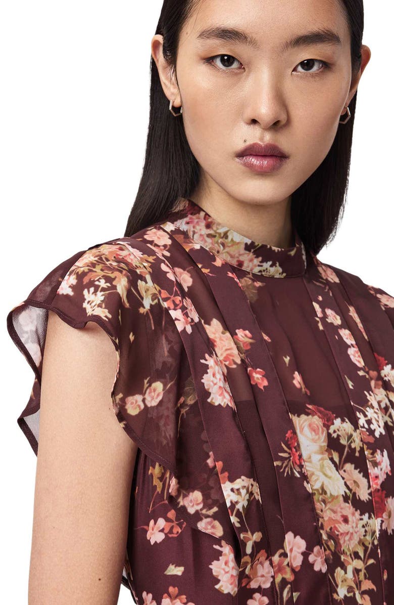 AllSaints Fleur Handkerchief Hem Dress, Alternate, color, Armada Wine Red