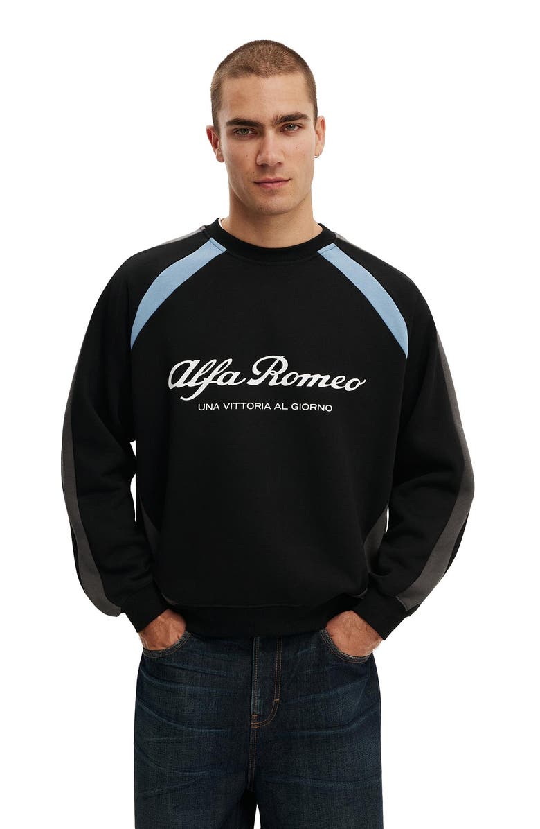 Cotton On Men's Box Fit Alfa Romeo Sweater, Main, color, Lcn Alf Black  Alfa Romeo -