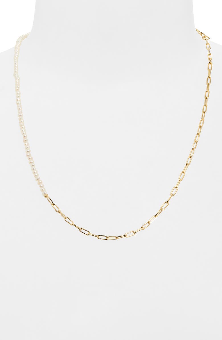Kendra Scott Markie Half Chain & Freshwater Pearl Necklace, Alternate, color, Gold Freshwater Cultured Pearl
