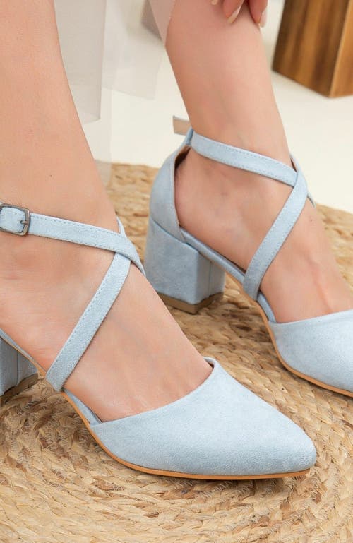 Forever & Always Shoes Dolly Low Block Heel Pumps In Blue