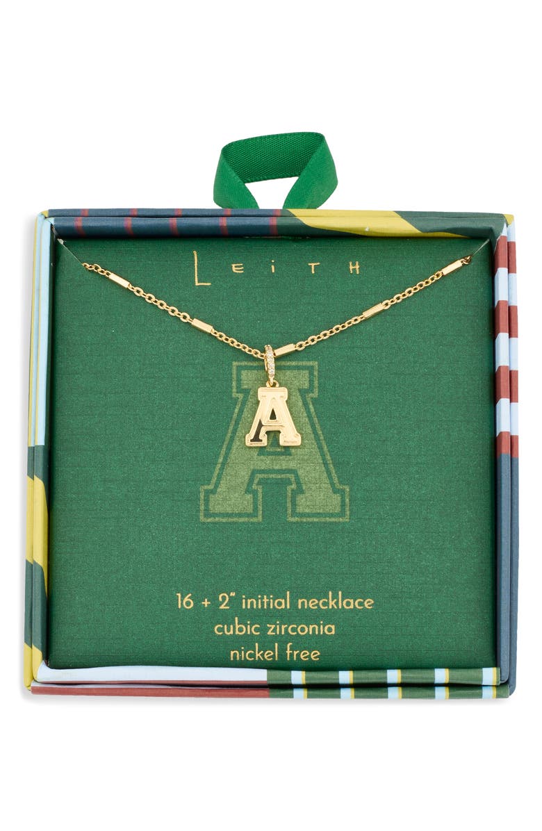Leith Varsity Font Cubic Zirconia Initial Pendant Necklace, Main, color, A- Gold