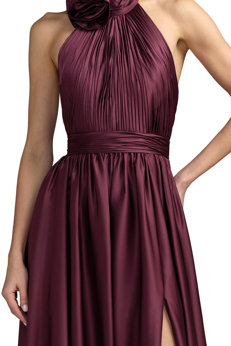 Rosette Halter Chiffon Evening Gown, Alternate, color, Eggplant