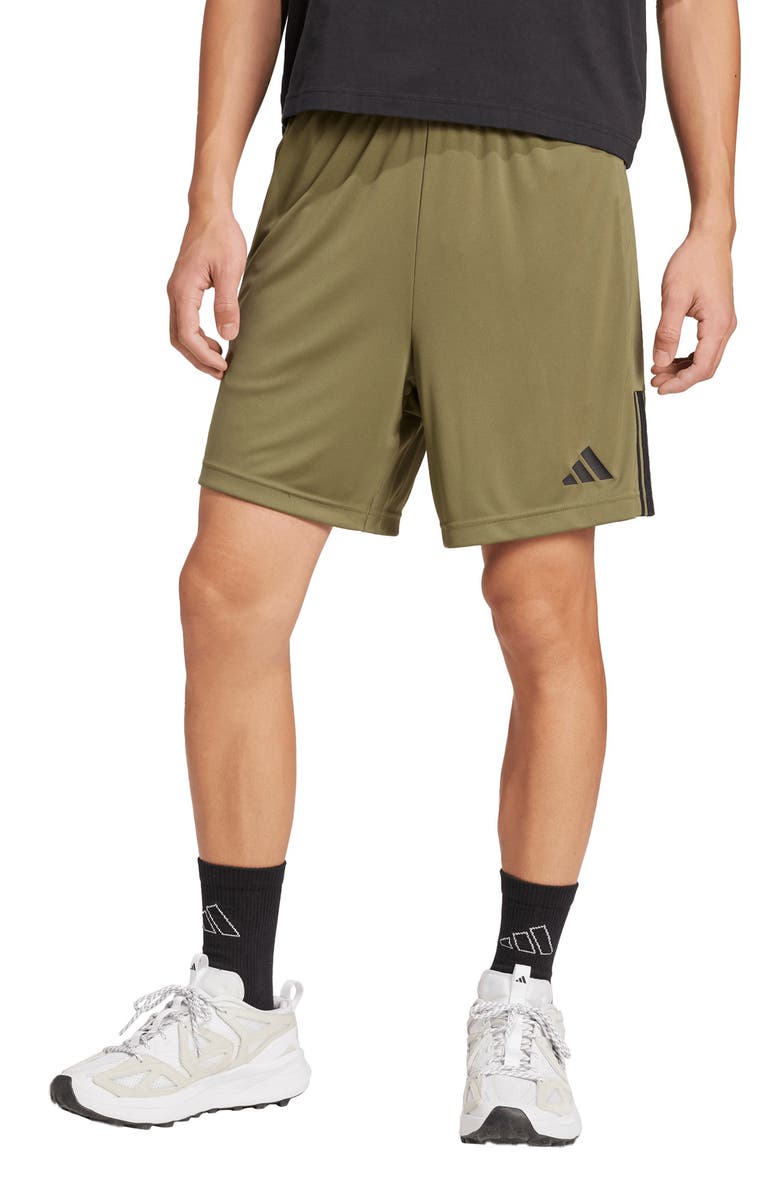 adidas Sereno 3-Stripes Shorts, Main, color, Olive Strata/ Black