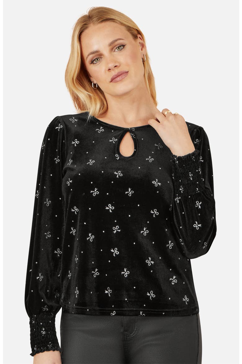 Sparkle Bow Print Velvet Top, Main, color, Black