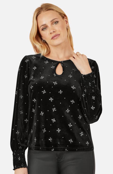 Sparkle Bow Print Velvet Top